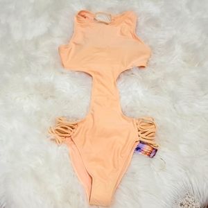 One piece swimsuit, monokini, NEW, strappy, color peach